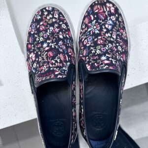 Tory Burch Black Floral Slip-On Sneakers